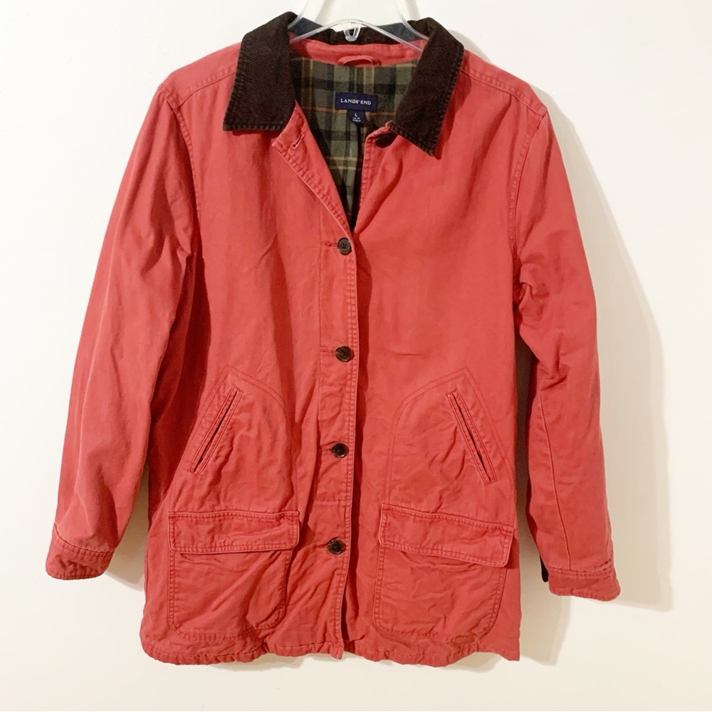 Lands’ End Cotton Canvas Lightly Lined with Flannel Barn Jacket Corduroy Collar
